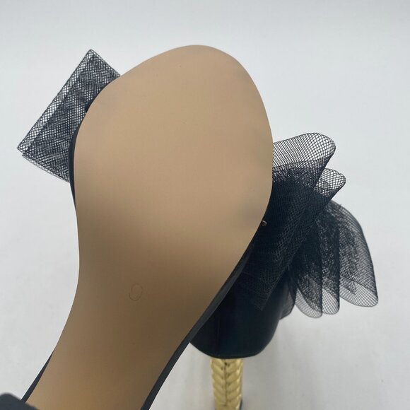 FSJ Black Mesh Gold Metal Chain Chunky High Heels Ankle Strap Open Toe Sandals - Picture 6 of 8